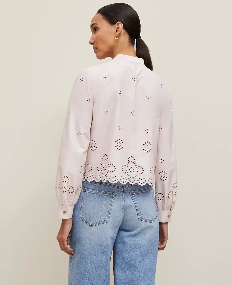 Ann Taylor Petite Scalloped Cutout Blouse Size XS Potpourri Women's