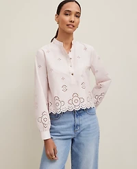 Ann Taylor Petite Scalloped Cutout Blouse Size XS Potpourri Women's