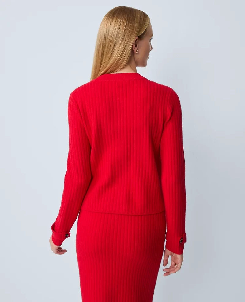 Ann Taylor Ribbed Sweater Jacket Iconic Red Women's