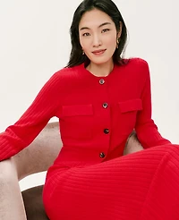 Ann Taylor Ribbed Sweater Jacket Iconic Red Women's