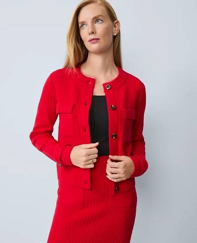 Ann Taylor Ribbed Sweater Jacket Iconic Red Women's