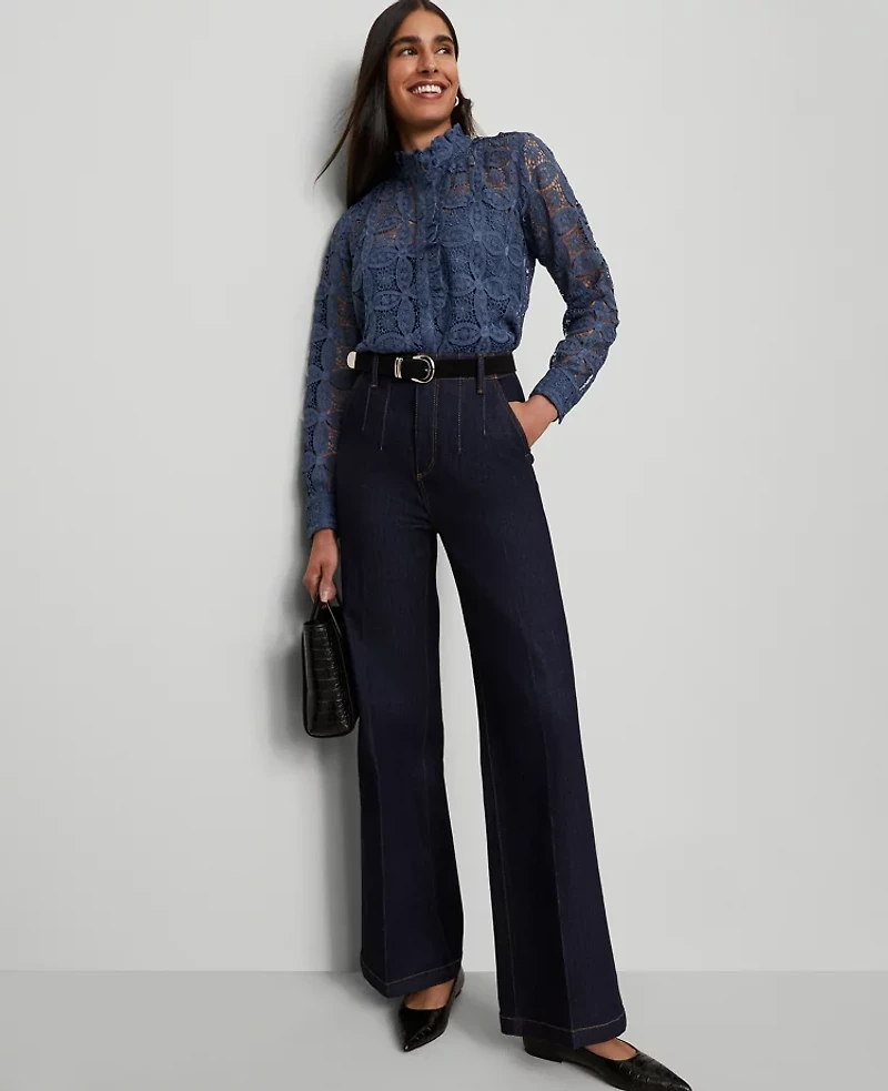 Ann Taylor Ruffle Collar Lace Blouse Women's
