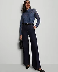 Ann Taylor Ruffle Collar Lace Blouse Women's