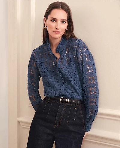 Ann Taylor Ruffle Collar Lace Blouse Women's