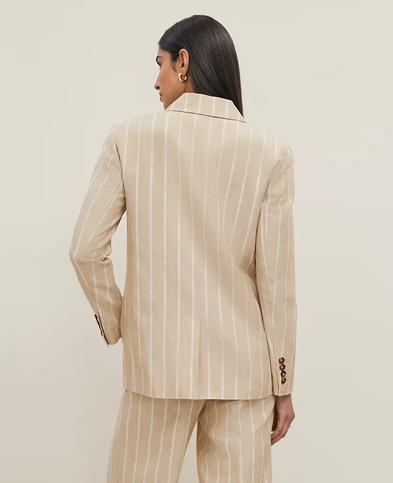 Ann Taylor The Petite Double Breasted Blazer Pinstripe Sandstorm Women's