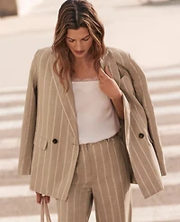 Ann Taylor The Petite Double Breasted Blazer Pinstripe Sandstorm Women's