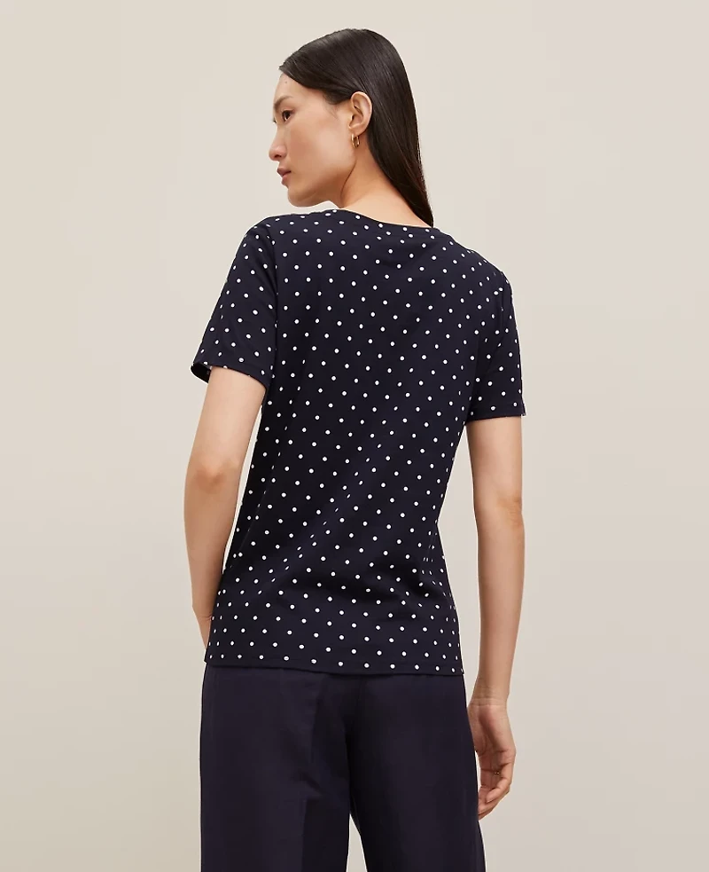 Ann Taylor Dotted Crew Neck T-Shirt Night Sky-White Women's