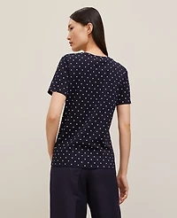 Ann Taylor Dotted Crew Neck T-Shirt Night Sky-White Women's