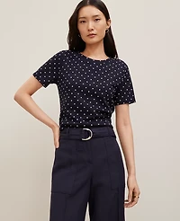 Ann Taylor Dotted Crew Neck T-Shirt Night Sky-White Women's