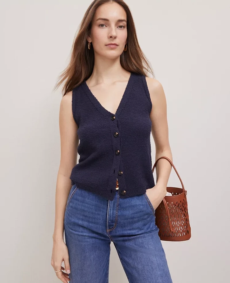 Ann Taylor Petite Weekend Collection Bouclé Sweater Vest Women's