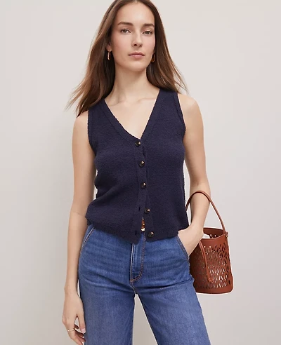 Ann Taylor Petite Weekend Collection Bouclé Sweater Vest Women's