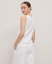 Ann Taylor Petite Weekend Collection Bouclé Sweater Vest Size Large Winter White Women's