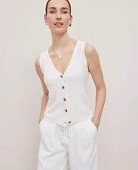 Ann Taylor Petite Weekend Collection Bouclé Sweater Vest Size Large Winter White Women's
