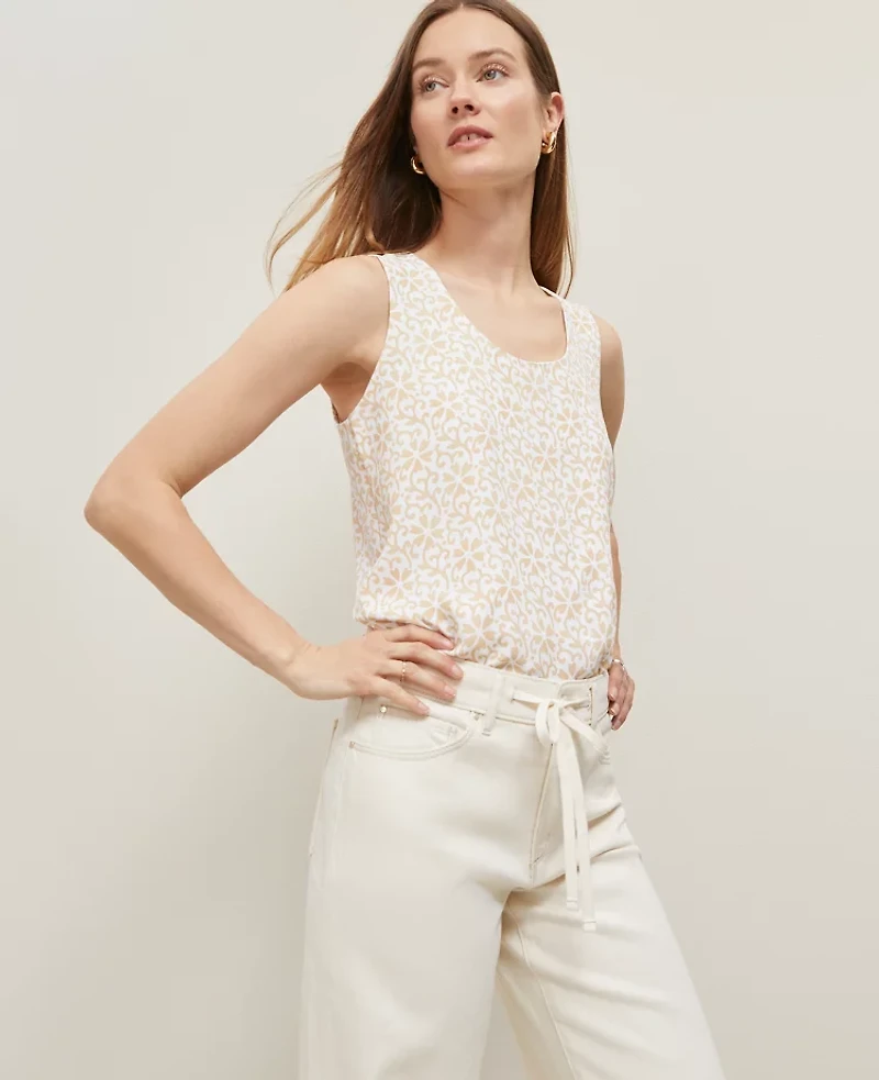 Ann Taylor Floral Mixed Media Shell Top Size XL Sands Edge Women's