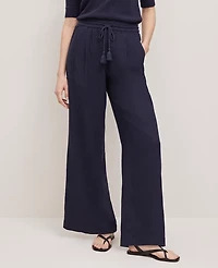 Ann Taylor Weekend Collection Pull-On Wide-Leg Pant Linen Blend Night Sky Women's