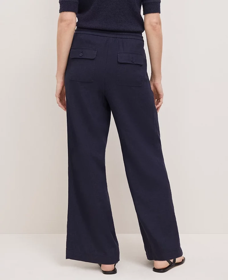 Ann Taylor Weekend Collection Pull-On Wide-Leg Pant Linen Blend Night Sky Women's
