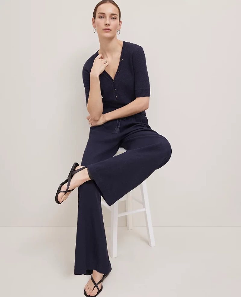 Ann Taylor Weekend Collection Pull-On Wide-Leg Pant Linen Blend Night Sky Women's