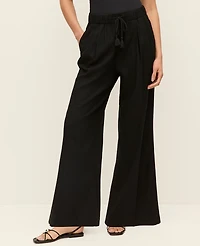 Ann Taylor Pull-On Wide-Leg Pant Linen Blend Black Women's