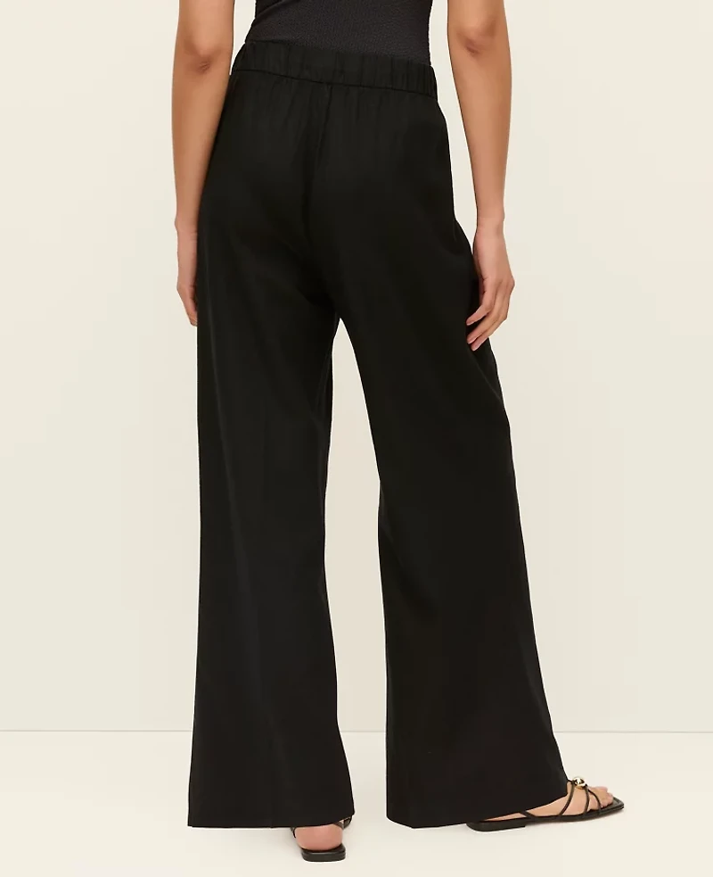Ann Taylor Pull-On Wide-Leg Pant Linen Blend Black Women's