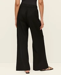 Ann Taylor Pull-On Wide-Leg Pant Linen Blend Black Women's