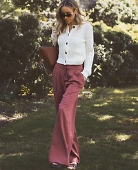 Ann Taylor Weekend Collection Pull-On Wide-Leg Pant in Linen Blend Size Large Apple Butter Women's