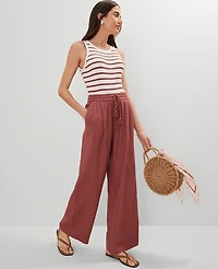 Ann Taylor Weekend Collection Pull-On Wide-Leg Pant in Linen Blend Size Large Apple Butter Women's
