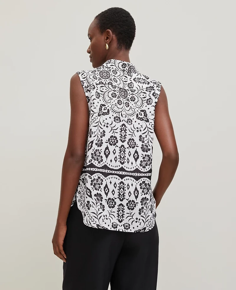 Ann Taylor Petite Tiled Shirred Sleeveless Shirt Black Women's