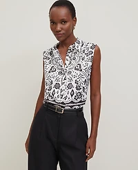 Ann Taylor Petite Tiled Shirred Sleeveless Shirt Black Women's