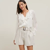 Ann Taylor Petite Tie Neck Ruffle Popover Top Winter White Women's
