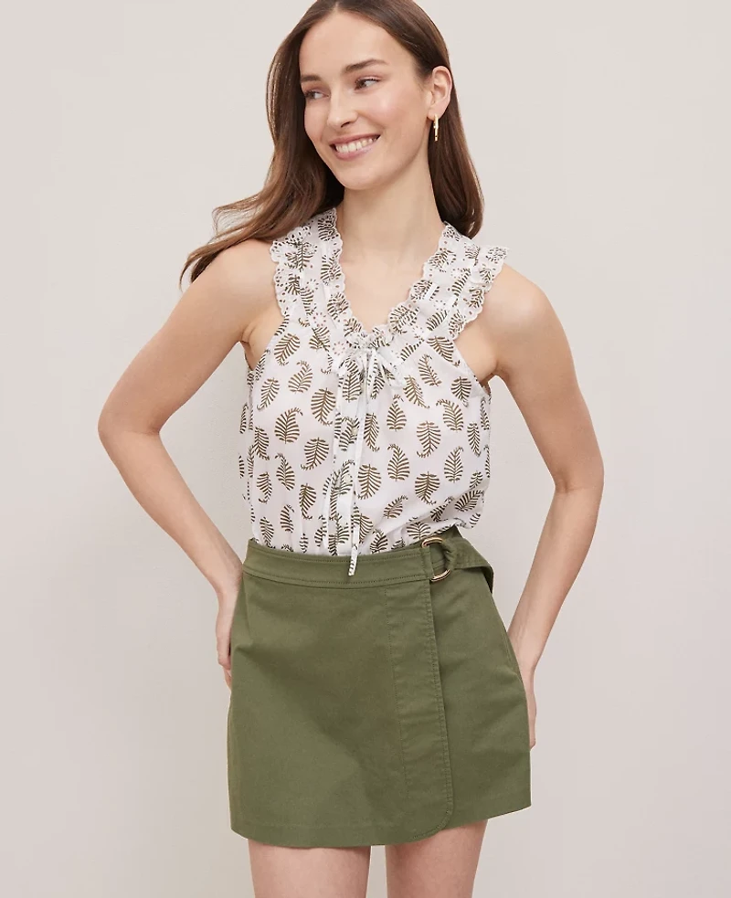 Ann Taylor Weekend Collection Fern Eyelet Tie Neck Top Moss Green Women's