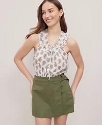 Ann Taylor Weekend Collection Fern Eyelet Tie Neck Top Moss Green Women's