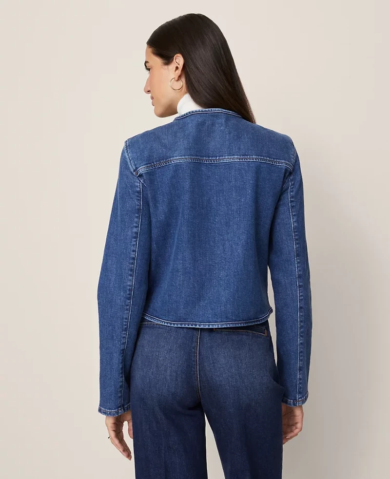 Ann Taylor Weekend Collection Crew Neck Denim Jacket Classic Indigo Wash Women's