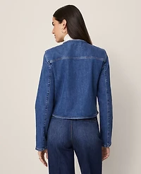 Ann Taylor Weekend Collection Crew Neck Denim Jacket Classic Indigo Wash Women's