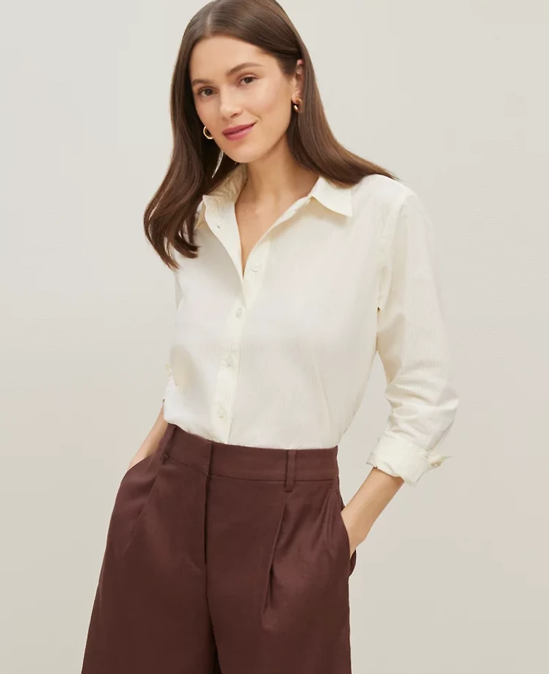 Ann Taylor Striped Relaxed Perfect Shirt Yellow Buttercream Women's