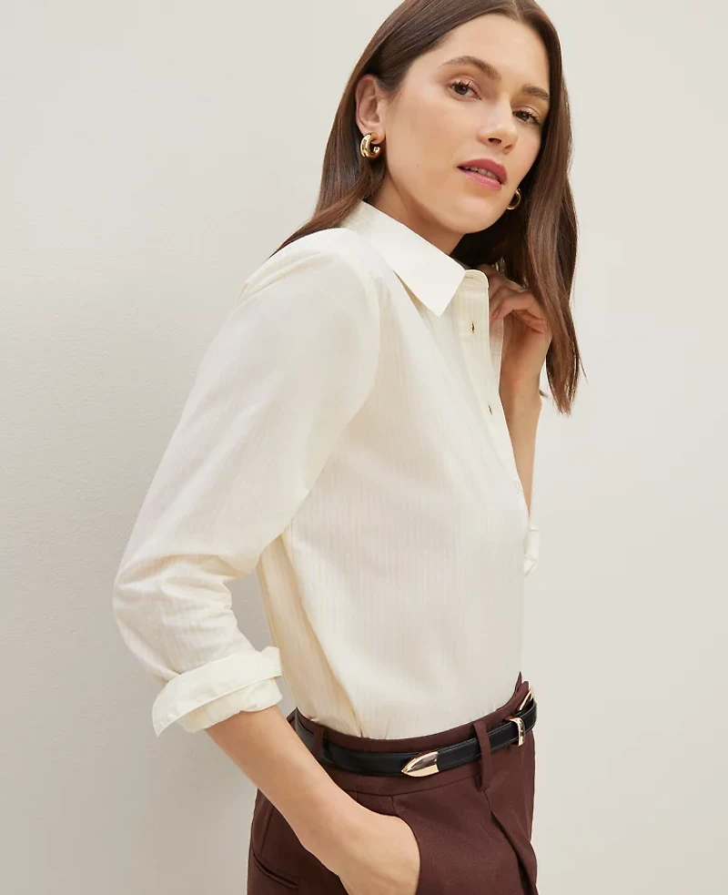Ann Taylor Striped Relaxed Perfect Shirt Yellow Buttercream Women's