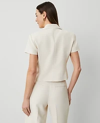 Ann Taylor The Petite Short Sleeve Blazer in Fluid Crepe Size 16 Ivory Whisper Women's