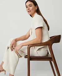 Ann Taylor The Petite Short Sleeve Blazer in Fluid Crepe Size 16 Ivory Whisper Women's