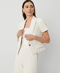 Ann Taylor The Petite Short Sleeve Blazer in Fluid Crepe Size 16 Ivory Whisper Women's