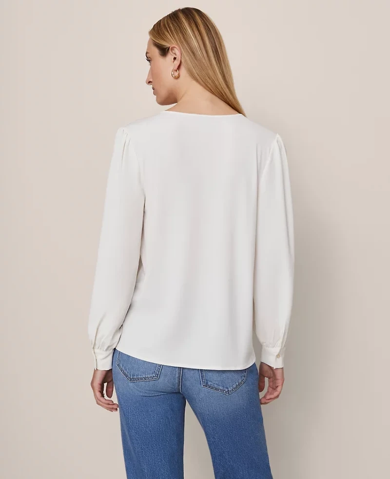Ann Taylor Lace Trim Top Winter White Women's