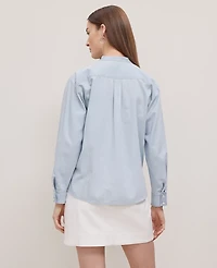 Ann Taylor Petite Weekend Collection Shirt Size 2XS Light Wash Blue Chambray Women's