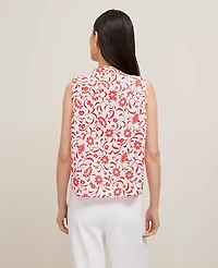 Ann Taylor Floral Linen Sleeveless Shirt Size XL Fiery Red Women's