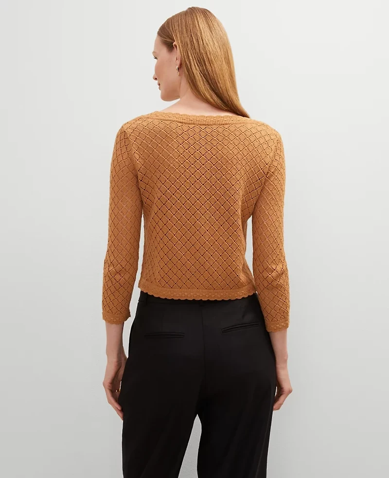 Ann Taylor Petite Scalloped Ballet Neck Cardigan Pecan Women's