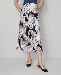 Ann Taylor Paisley Satin Bias Slip Skirt Night Sky Women's