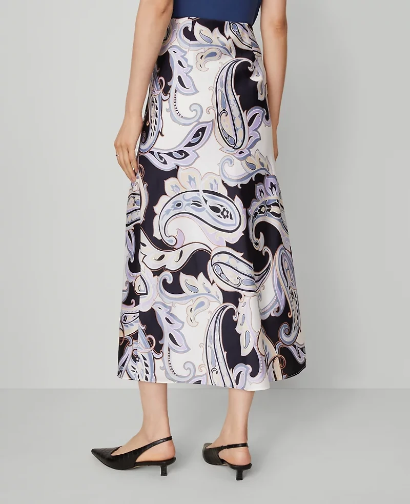 Ann Taylor Paisley Satin Bias Slip Skirt Night Sky Women's