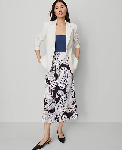 Ann Taylor Paisley Satin Bias Slip Skirt Night Sky Women's