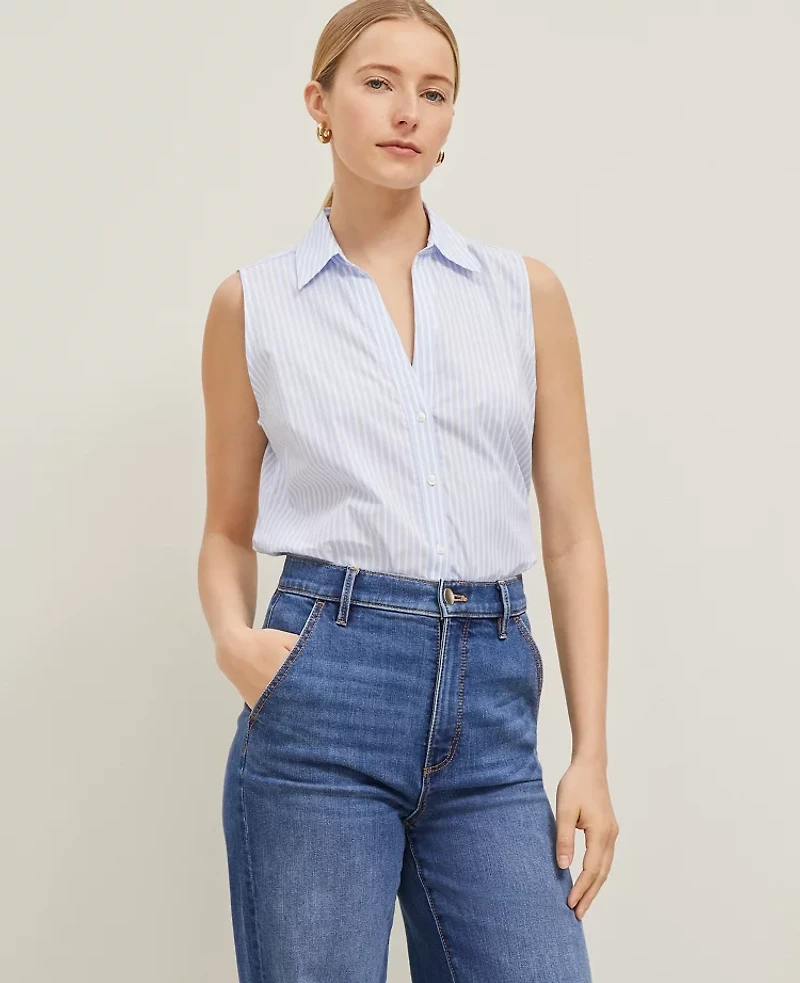 Ann Taylor Striped Sleeveless Shirt Size Small Light Blue Women's