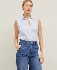Ann Taylor Striped Sleeveless Shirt Size Small Light Blue Women's
