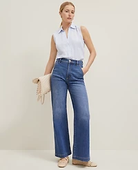 Ann Taylor Striped Sleeveless Shirt Size Small Light Blue Women's