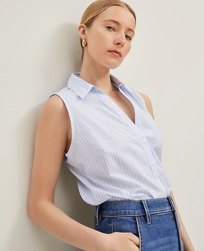 Ann Taylor Striped Sleeveless Shirt Size Small Light Blue Women's