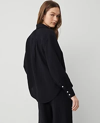 Ann Taylor Petite Gauze Oversized Blouse Size XL Black Women's
